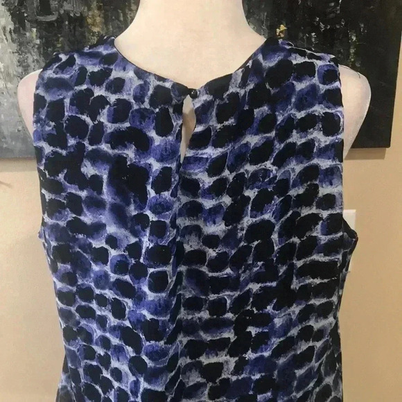 Sara Michelle Blue & Black Sleeveless Abstract Polka Dot Elastic Hem Top- L - Picture 7 of 10